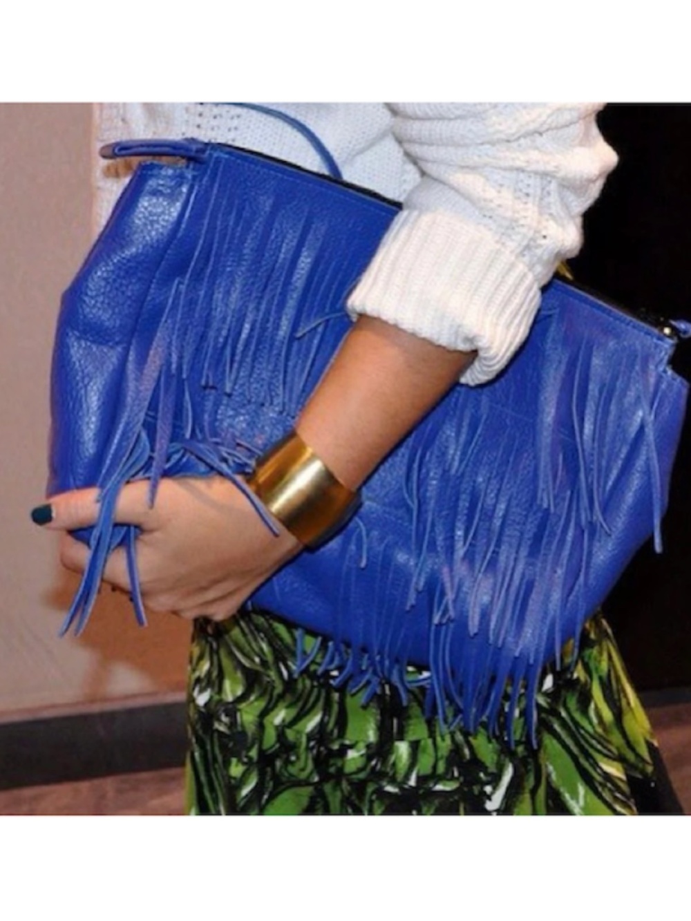 Large Fringe Clutch - Royal Blue - Zip Closure - BRAND NEW Leather Purse